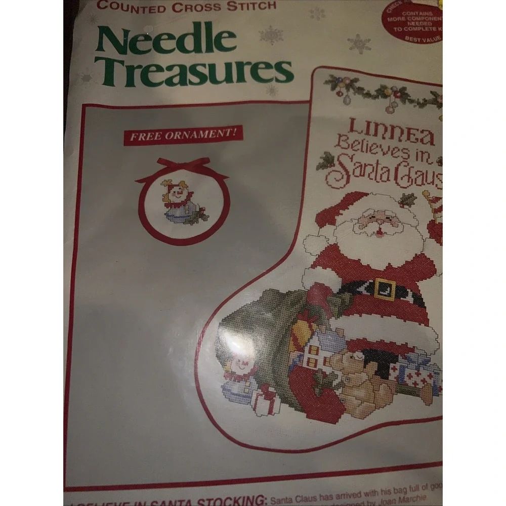 Needle Treasures Cross Stitch Kit Unisex OS White Santa Stocking Ornament 02872 - Picture 6 of 6